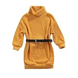 WALLARENEAR Toddler Baby Girl Knitted Turtleneck Sweater Dress Long Sleeve Pullover Straight Shirt +