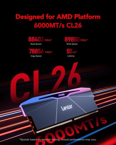 Lexar RGB DDR5 RAM 32GB Kit (2x16GB) 6000MHz CL26, 288-Pin UDIMM Desktop Memory, PC Gaming Computer Memory for AMD EXPO/DRAM Empowered by SK hynix/CL26-36-36-68/1.45V