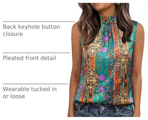 Image of Funlingo Women's Silk Satin Tank Tops Mock Neck Camisole Dressy Sleeveless Blouse Business Casual Pleated Summer Shirts 2026