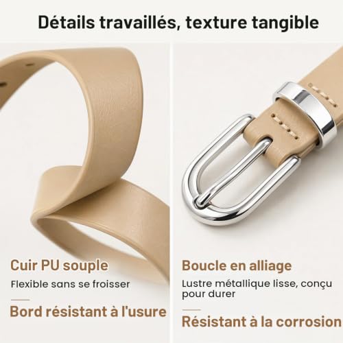 4PCS Ceintures Cuir Femme Fine avec Boucle Argentée en Métal Ajustables – vue 4