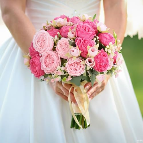 Martine Mall 4 Packs Peonies Artificial Flowers, Mixed Pink Artificial Peonies, Silk Peonies Flowers Fake Peonies Artificial Flowers Peonies Bouquet For Centerpiece Table Wedding Party Home Decor thumb #4