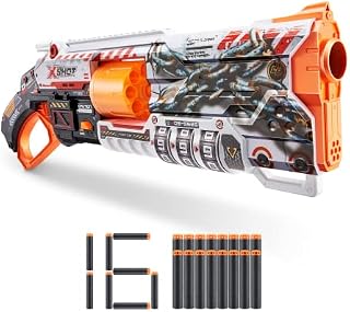 XShot Skins Lock Blaster by ZURU with 16 Darts, Rotating Barrel, Air Pocket Dart Technology, Locking Mechanism with Unique Code, Toy Foam Blaster for Kids, Teens and Adults
