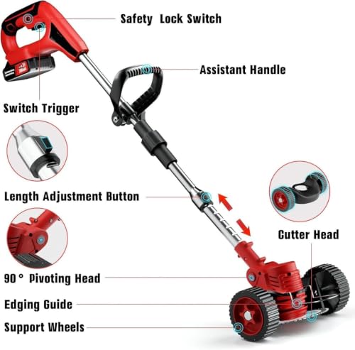 Image of 21V Cordless Grass Trimmer Kit with 3 Types of Blades, 2 Batteries, Wheels, Safety Gloves, Goggles, Charger & Allen Key | Electric Brush Cutter, Lawn Mower & Weed Cutter for Garden.