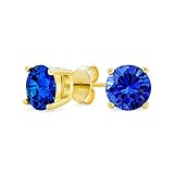 Orecchini A Perno In Argento Sterling .925 Placcato In Oro Giallo 14K Con Zirconi Cubici Da 1CT Di Colore Blu, Simulanti Zaffiro Aaa, Solitario Brillante