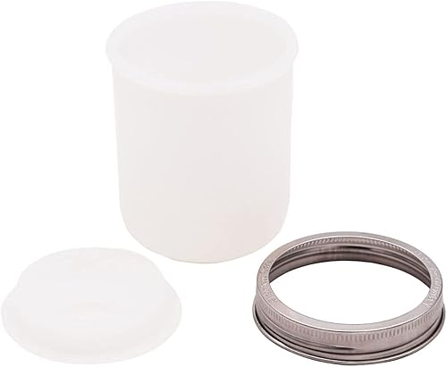 Funda de silicona de boca ancha de 16 onzas con tapa de silicona a juego y banda de acero inoxidable para tarros Mason (escarcha)