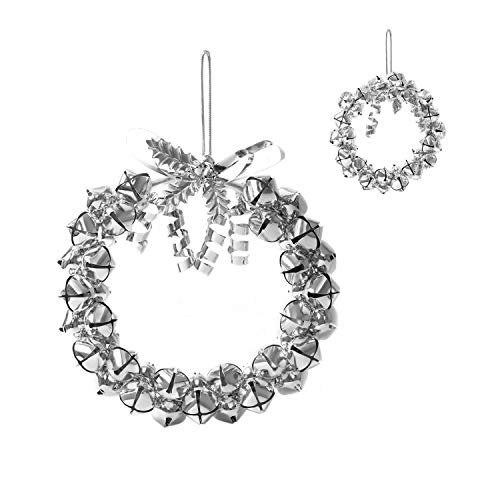 KPCB Tech Christmas Wreath Bell Wreath 2 Pack 9.8 inches and 4.1 inches, Silver