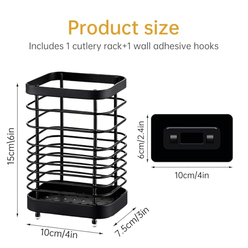 LAIPART Stainless Steel Utensil Holder & Drying Rack for Kitchen Sink, Wall Mountable and Tabletop Cutlery Drainer Caddy for Spoons, Forks, Chopsticks (black)