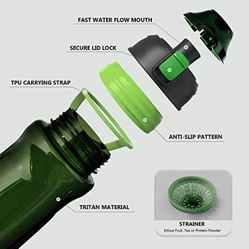 Fjbottle Sports Water Bottle, 650ml Sports Drinks Bottle with Fruit Strainer, BPA Free Tritan Gym Water Bottle Leakproof for Fitness,Gym, School, Cycling