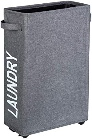 ZERO JET LAG 45L Slim Laundry Hamper on Wheels Rolling Thin Laundry Basket Clothes Basket Tall Dirty Clothes Bin Storage Basket Organizer Sorter Bedroom Bathroom 15×8×22 in (22 Inches,Gray)