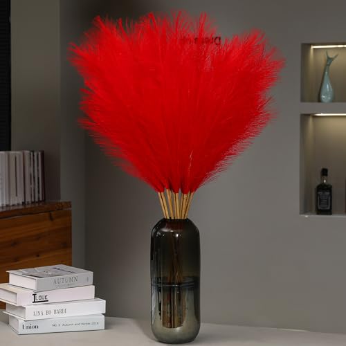 Wertuirk Faux Red Pampas Grass Decor 9 Stems 38 Inch Tall