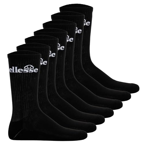 Ellesse Unisex Sports Socks 7 Pairs - Trego Sport Sock, Crew Socks, Tennis, Ribbed Cuffs, Logo