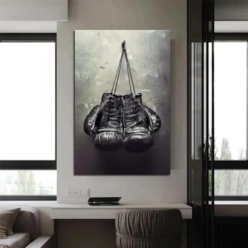 Toile gants de boxe avec cadre interne en bois tableau mural tendu format 60x85 cm