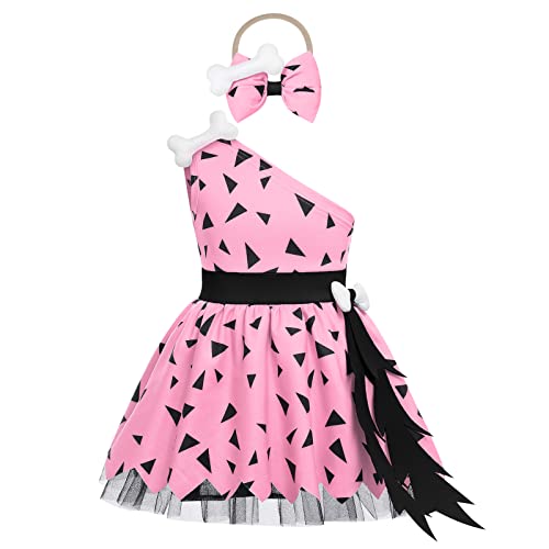 IBAKOM Toddler Baby Halloween Costumes Bam-Bam Caveman Cave Girl Costume Boys Inflatable Cave Bat Prehistoric Historical Stone Age Orange Outfits for Family Photo Shoot Pink-Girl 5-6T