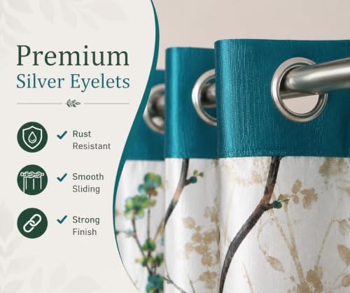 Image of Floral Printed Long Door Curtains for Living Room & Bedroom, Premium Polyester Eyelet Door Parde, Light Filtering & Privacy Curtains for Home, 9 Feet Long, Aqua Blue & White, Set of 3