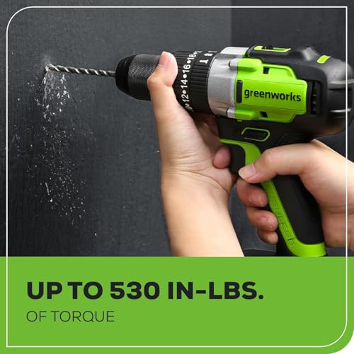 Image of Greenworks 24V Brushless 2PCS Cordless Power Tool Combo Kit, 1950 in-lbs Impact Driver and 530 in-lbs Hammer Drill, with a 2Ah Battery and 2A Fast charger