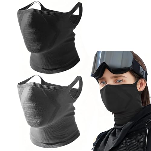 Rayakt 2PCS Scarf Mask with Ear Loops, Windproof Neck Gaiter, Breathable Face Mask Balaclava for Hiking Skiing Cycling Outdoor Motorcycle Cycle Ski Activities(Black & Gray)