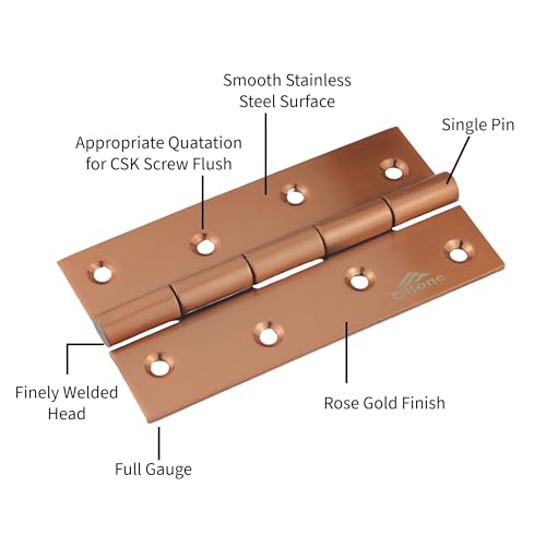 Image of Stainless Steel Window & Door Butt Hinges Kabja for Home /Office /Hotel for Main Door /Wooden Door /Kitchen, SS Welded Heads(12 Piece,Rose Gold, 4 Inch x 12 Gauge /2.5 mm