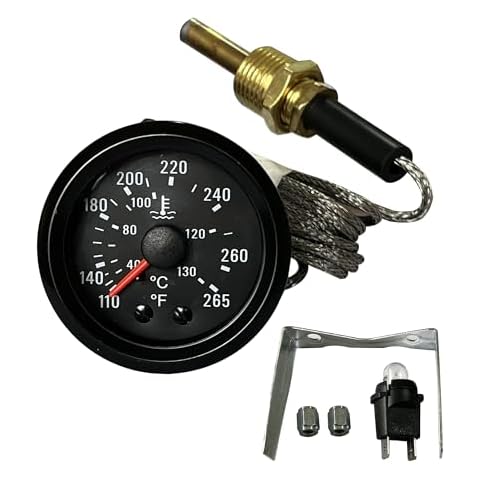 2" 52mm Mechanical Water Temperature Temp Gauge 110-265℉, with Sensor NPT 1/2, 1.8m Wire Length 12V Cover