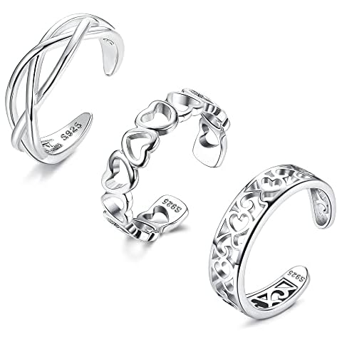 ORAZIO 3 Anillos de Dedo del pie de Plata de Ley 925 para Mujer Cover