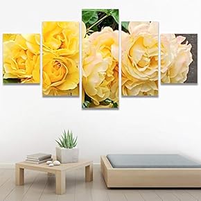 SIGNWIN 5 Panel Canvas Wall Art Yellow Petals...