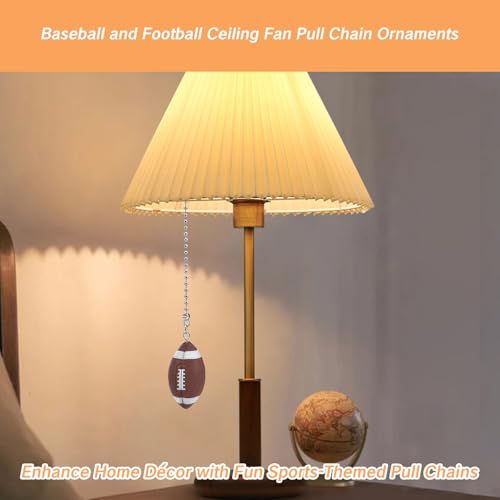 Image of BRBASAP 2Pcs Ceiling Baseball Football Pull Fan Chain Set 12'' Sports Fan Pulls Nickel Decorative Extension for Ceiling Light Lamp Fan Chains Unique Long Cord Puller Ornaments