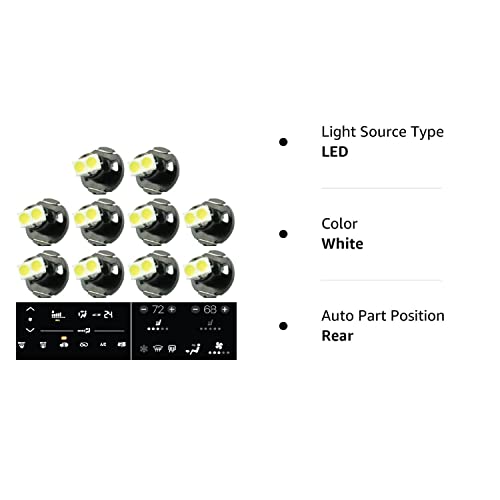 Britelites Jtech 10 X T4 / T4.2 Neo Wedge 2 Smd Led White Car Dashboard Instrument Cluster Panel, A/C Climate Control Hvac Switch Light Bulb #TOP5
