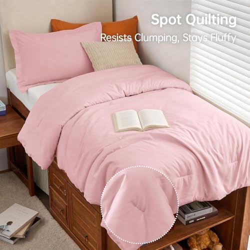 Image of MUXHOMO Pink Twin /Twin XL Comforter Set, All Season Ultra Soft Down Alternative Bedding - 2 Piece Lightweight Bed Set Includes 1 Comforter (68 inchx88 inch) and 1 Pillow Shams (20 inchx26 inch)