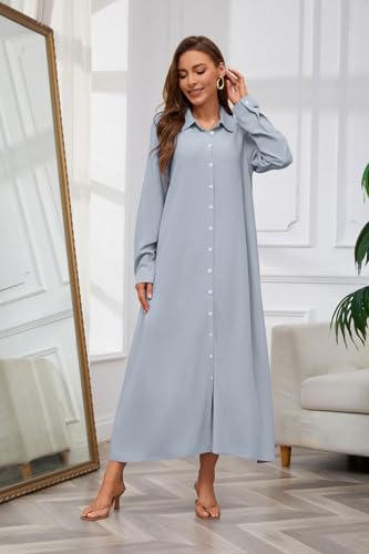 Image of chouyatou Women's Casual Button Down Maxi Shirt Dress Long Sleeve Button Up Tunic Long Dress