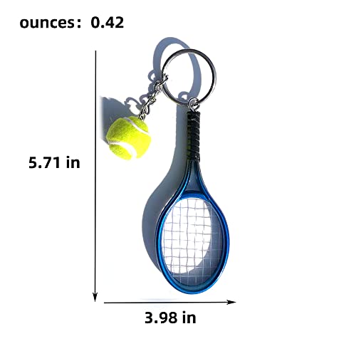 Color Mini Tennis Racket with Ball Keychain Key Ring