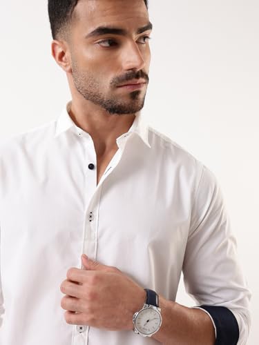 Image of Dennis Lingo Men Solid Spread Collar Full Sleeves Regular Fit Cotton Casual Shirt