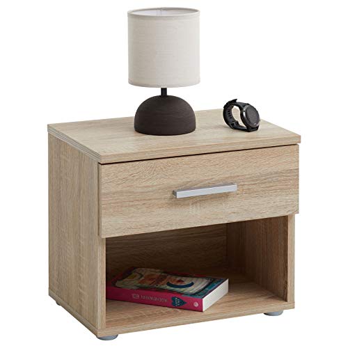 CARO-Möbel Nachttisch Nachtschrank Nachtkommode Mary Sonoma Eiche, 42 x 38 x 30 cm, mit Schublade und offenem Fach
