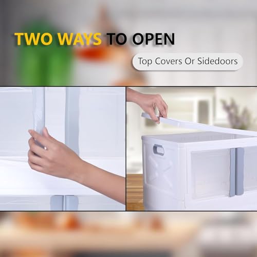 Image of URBAN LUXY Foldable Plastic Rack for Storage /Kitchen Cupboard /Sturdy Wardrobe for Clothes /Multipurpose Storage Organizer /Closet for Bedroom /Living Room /Laundry Room (White-Storage BIN - 2DOOR, 3PCS)
