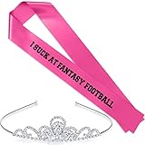 2 Pieces Pink Loser Sash Silver Tiara Crowns Set, I Suck at Fantasy Football Last Place Award for Leagues Birthday Crown Accessories Jewelry