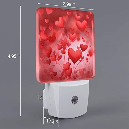 Image of Balloon Romantic Heart LED Plug-in Night Lamp 2 Piece Set, Auto Sensor Love Valentine's Nightlights Set of 2 for Bedroom Bathroom Stairs