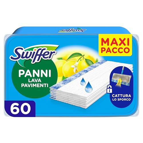 Swiffer Wet Lavapavimenti, 60 Panni Umidi, Limone, Maxi Formato, Lava