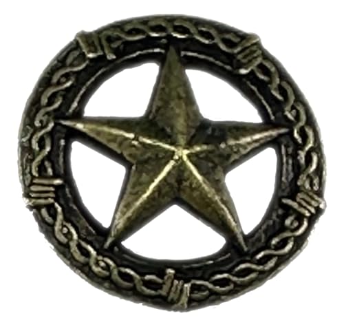 25 Antique Brass Large Barbed Wire Lone Star Upholstery Framing Tacks, Decorative Nails 1 inch Dia Western Texas