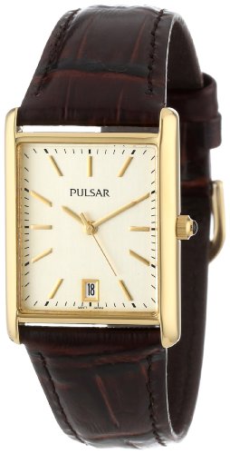 Pulsar Men's PXDA84 Gold-Tone Watch with Brown Leather Strap