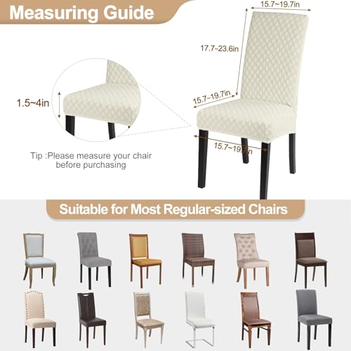 Image of SearchI Dining Room Chair Covers Set of 4, Stretch Jacquard Parsons Chair Slipcovers Super Fit Removable Washable Kitchen Chair Protector Cover for Dining Room, Hotel, Ceremony (Cream)