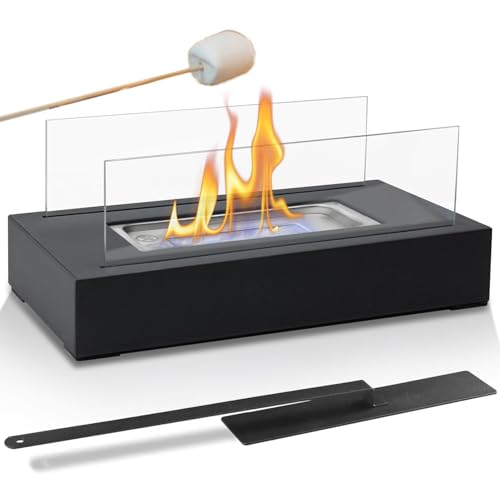 shpuuyy Pozo de Fuego de Mesa al Aire Libre,Pozo de Fuego de Mesa - Chimenea de Mesa Rectangular de Acero Inoxidable con Vidrio de Cuatro Caras | Cuenco para Hoguera, máquina portátil para ahumar,