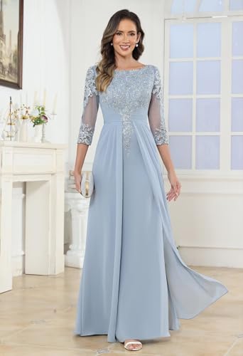 Sparkly Lace Appliques Mother of The Bride Dresses for Women Long Chiffon 3/4 Sleeve Wedding Guest Formal Gown3