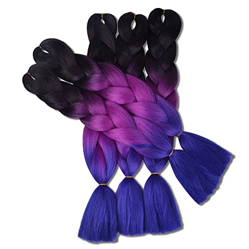 Ombre Braiding Hair Synthetic Braiding Hair Extensions Black-Purple-Blue Jumbo Braids For Women Hair Braids Twist Crochet Hair 24Inch 5Pcs/Lot Crochet Braids #TOP2