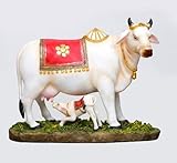 Sri Krishna Culture™ Hecho a Mano Nueva Vaca Sagrada Gau Mata Murti y Becerro en la Base con decoración, Diosa hindú y Dios