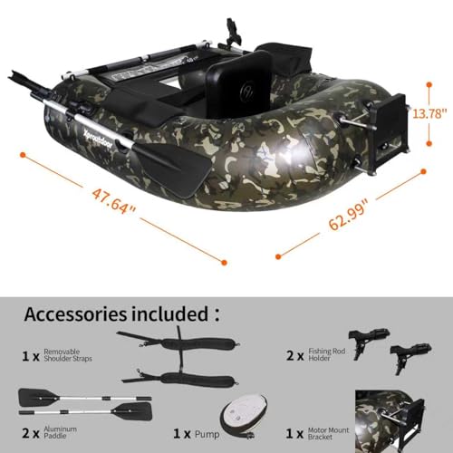 Fishing Float Tube, Belly Boat Fishing with Pump, Fish Ruler, Adjustable Straps, Storage Pockets, 2 Oars, 2 Rod Holders, Motor Bracket Inflatable Float Tube for 330 LBS Load Capacity - Image 3