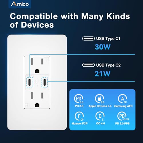 Prise USB-PD3.0 Amico double USB C charge rapide 30W - 4