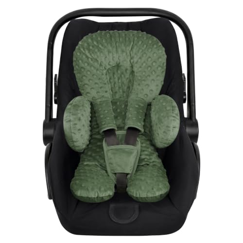 Image of Infant Car Seat Insert for Newborn Boys Girls, Extra Thick & Soft Minky Preemie Car Seat Head Body Support Cushion with Strap Pads, Perfect for Stroller, Baby Swing, Bouncer, 2-in-1 Reversible, Green