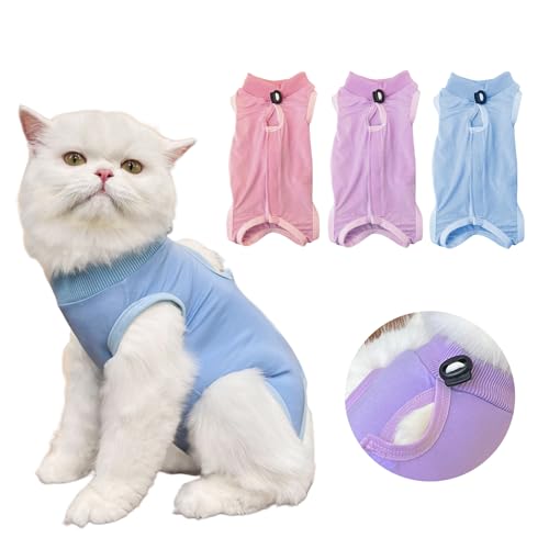 Combinaison de Convalescence WANDGU pour Chat après stérilisation : Combinaison 3 pièces pour Chat après Chirurgie, Body Anti-léchage, Vêtements d'intérieur pour Chats souffrant de plaies Abdominales