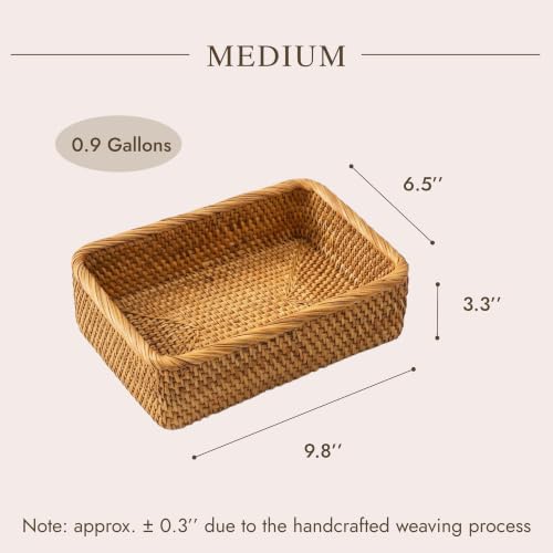 Image of Yangqihome Natural Rattan Storage Baskets, Rectangular Woven Fruit Baskets, Decorative Wicker Basket and Small Baskets for Organizing (M)