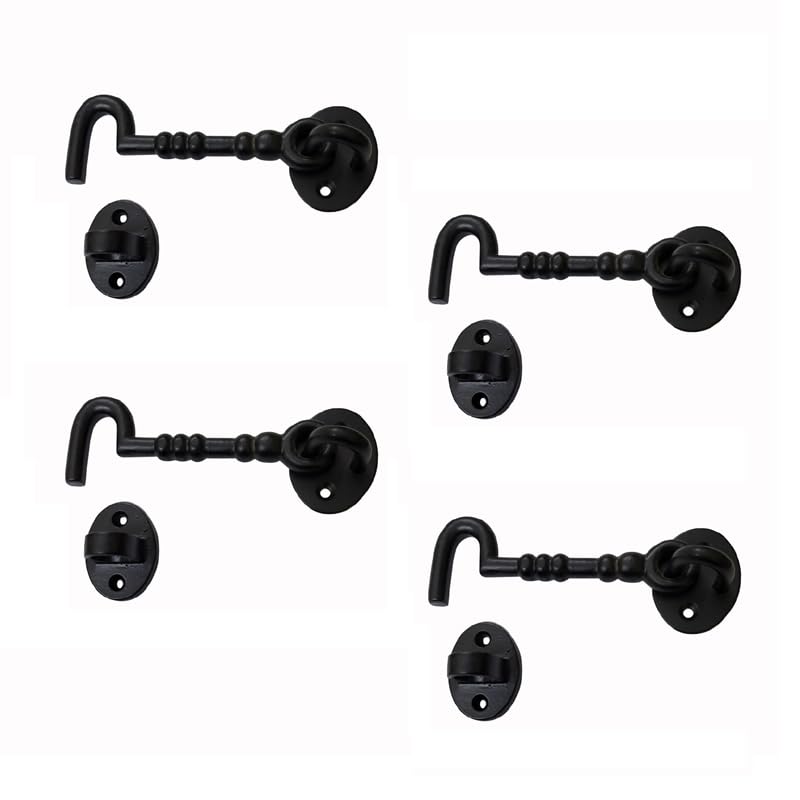 Adonai Hardware "Shemer Antique Cast Iron Cabin Hook and Eye Safety Window Latch (Matte Black, 4" x 4pack) for Barn Wooden Doors, Gates, Cabinets, Sheds, Fences, Security, DIY Easy Installation-image-16