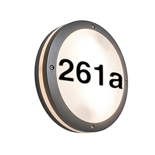 Qazqa - Modern Außen Wandleuchte anthrazit mit Hausnummer IP54 - Glow I Außenbeleuchtung - Aluminium Rund - LED geeignet E27