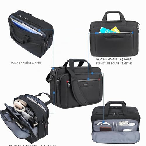 Sacoche pour ordinateur 17.3 pouces imperméable et extensible mallette noir - 6